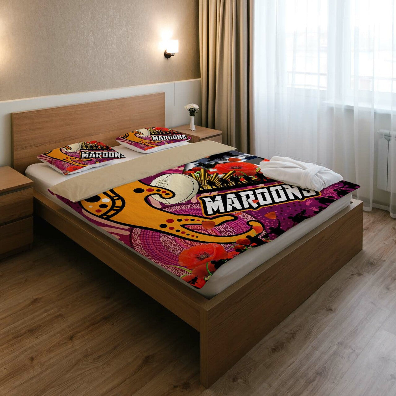 maroons-rugby-anzac-aboriginal-bedding-set-maroons-aboriginal-pattern-with-anzac-day-poppy-flower-bedding-set
