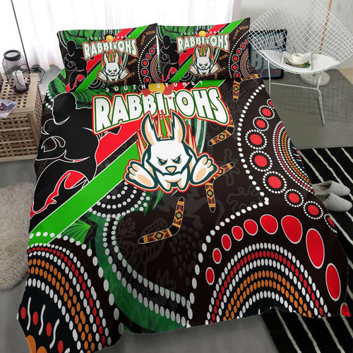 rabbitohs-rugby-anzac-aboriginal-bedding-set-rabbitohs-remembrance-day-with-poppy-flower-bedding-set