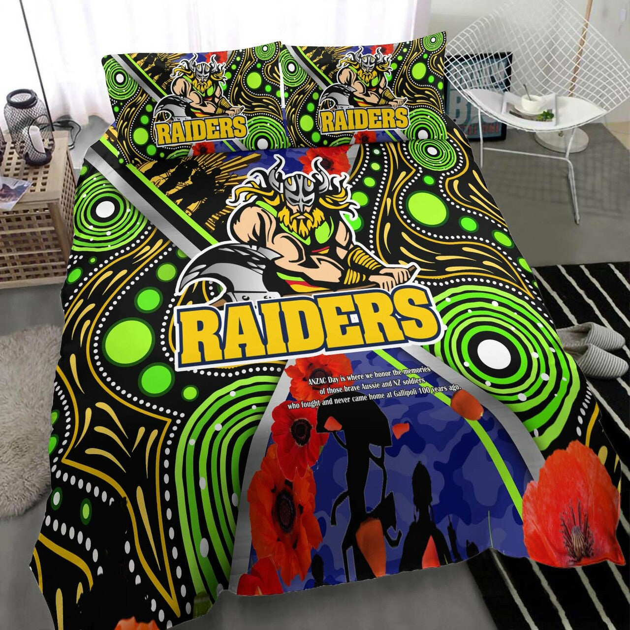 raiders-rugby-anzac-aboriginal-bedding-set-canberra-raiders-with-anzac-day-poppy-flower-bedding-set