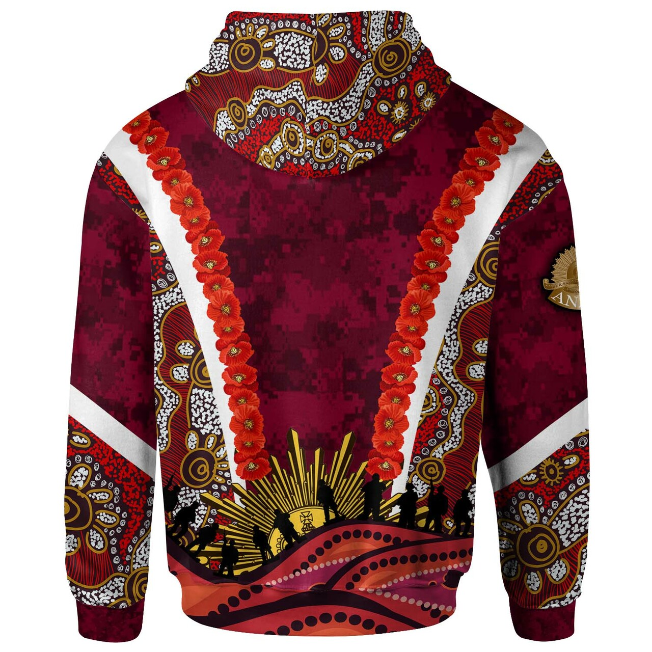 reds-rugby-hoodie-custom-anzac-day-queensland-reds-aboriginal-poppy-with-koala-hoodie