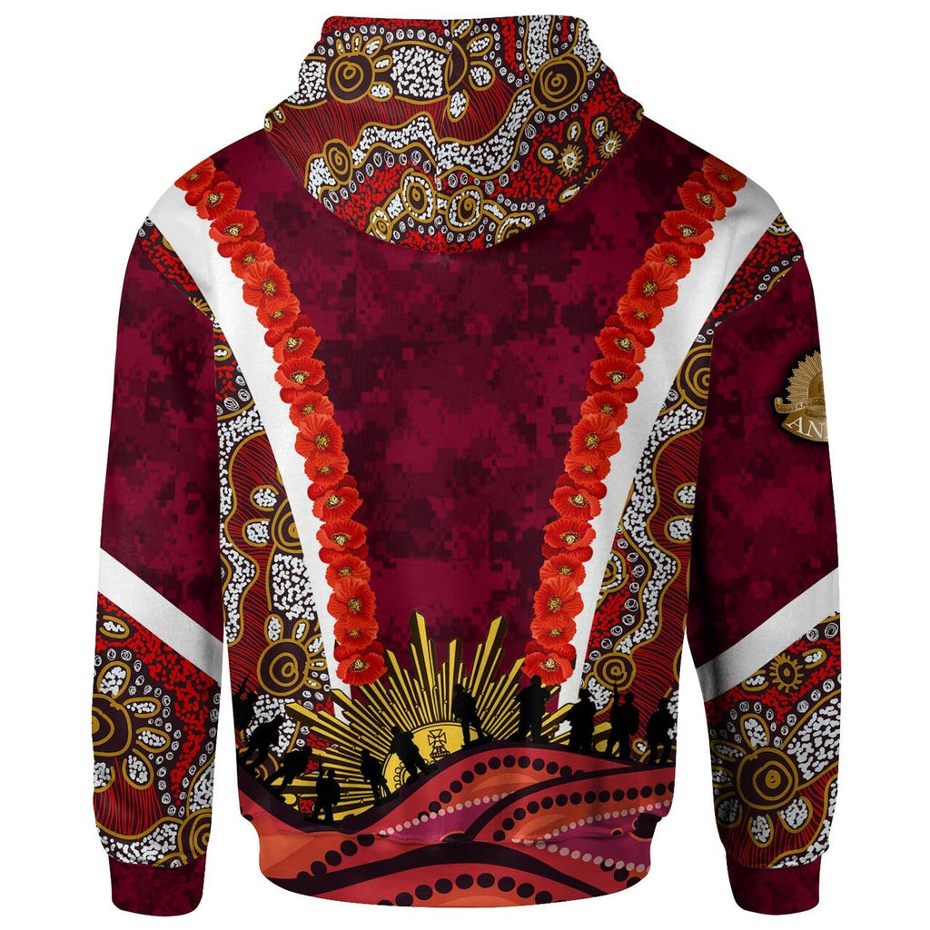 reds-rugby-hoodie-custom-anzac-day-queensland-reds-aboriginal-poppy-with-koala-hoodie