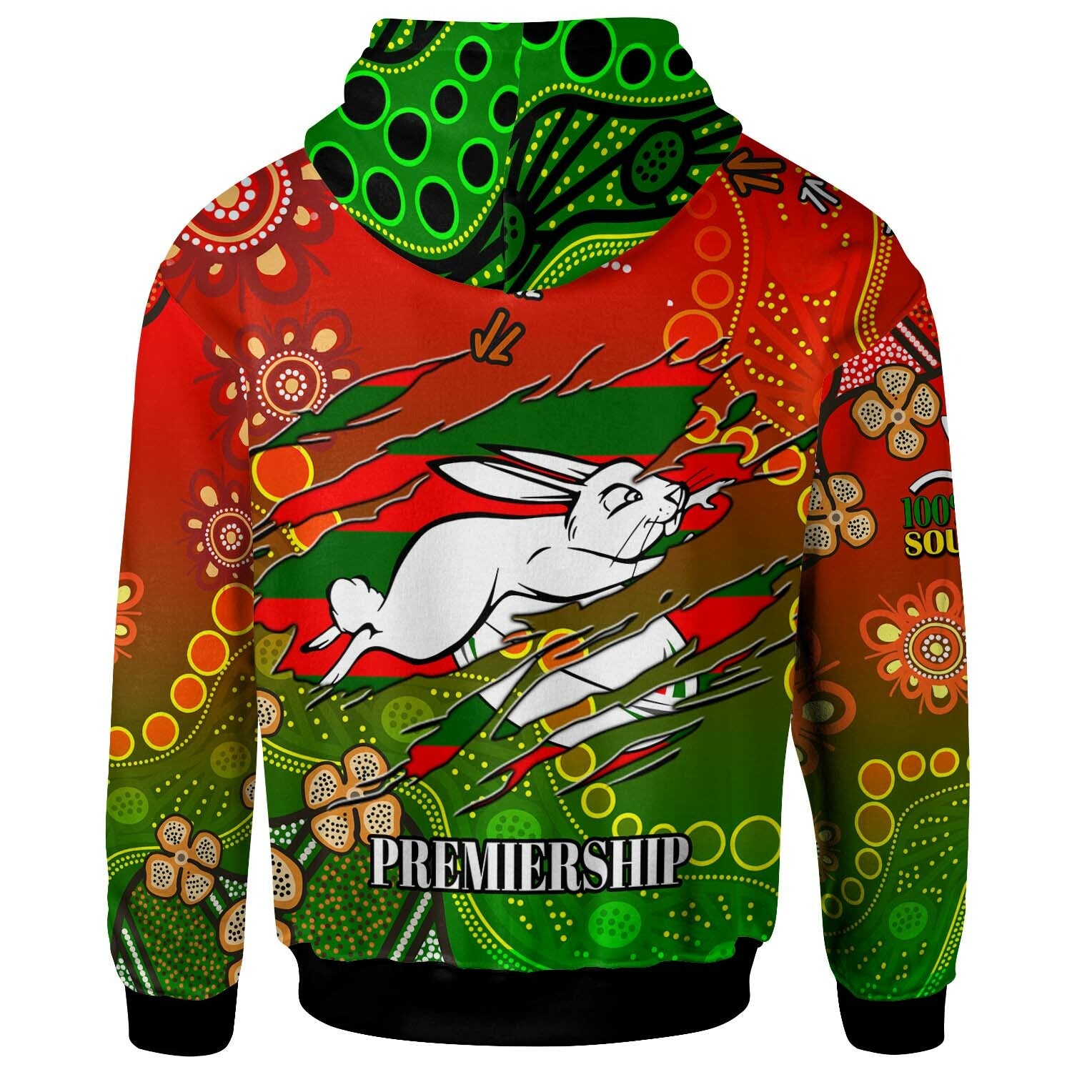 rabbitohs-rugby-hoodie-custom-100-south-rabbitohs-premiership-rugby-with-aboriginal-culture-player-and-number-hoodie