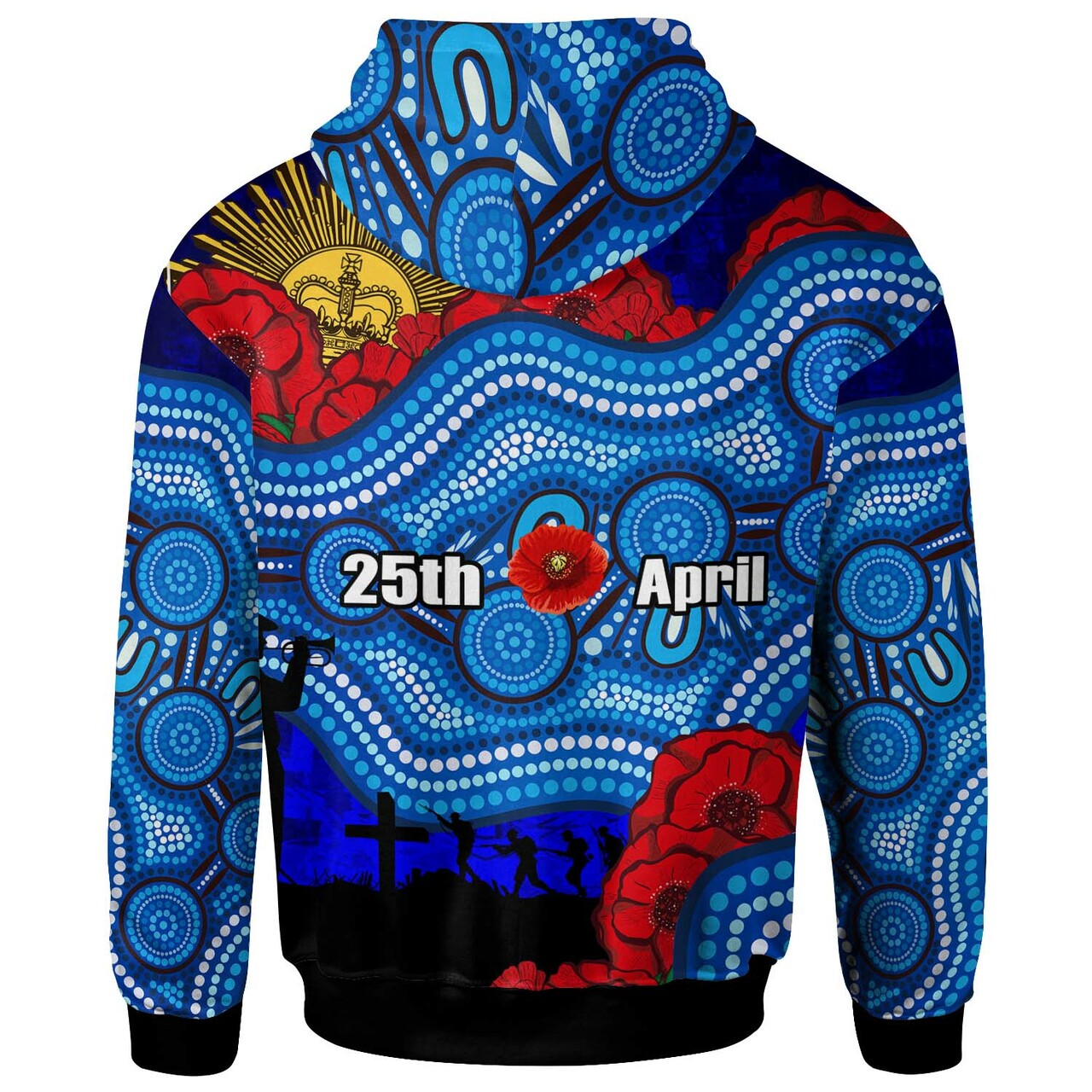brumbies-rugby-hoodie-custom-anzac-day-brumbies-aboriginal-pattern-with-horse-and-poppy-flower
