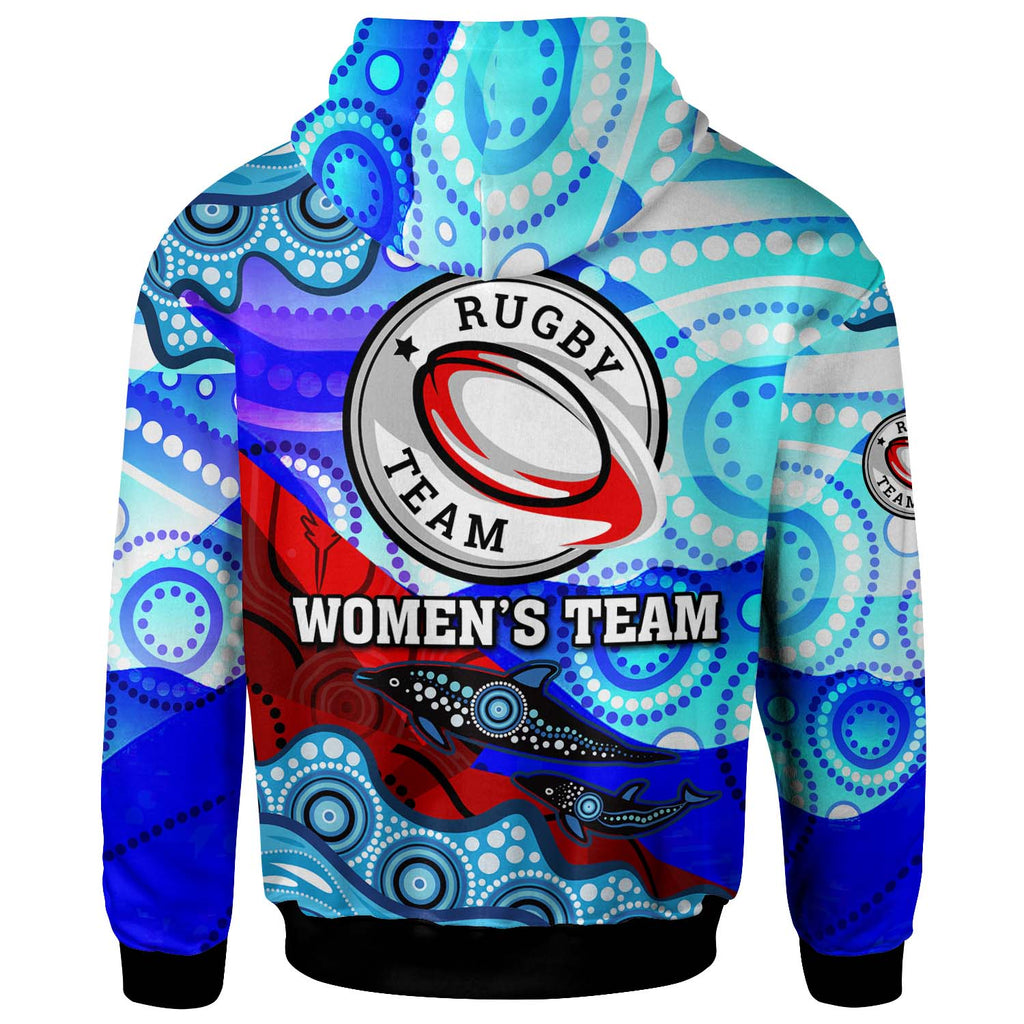 nrlw-knights-rugby-hoodie-custom-woman-knights-with-aboriginal-dot-painting-style-player-and-number-woman-hoodie