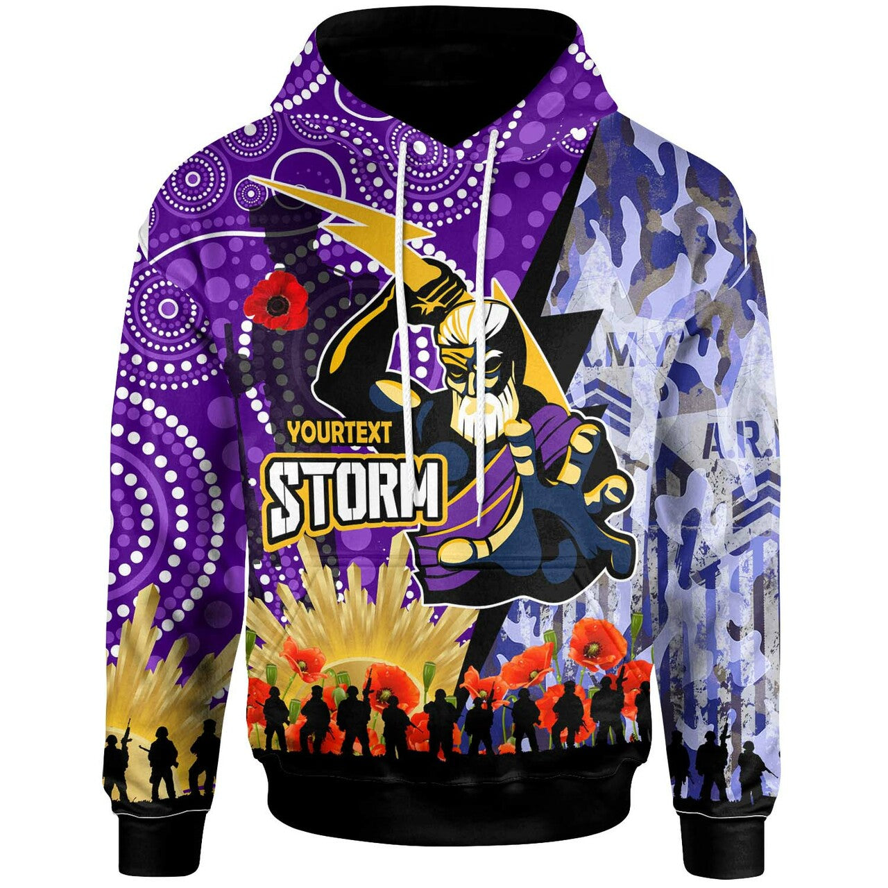 storms-rugby-hoodie-custom-anzac-remembrance-melbourne-storms-aboriginal-patterns-hoodie