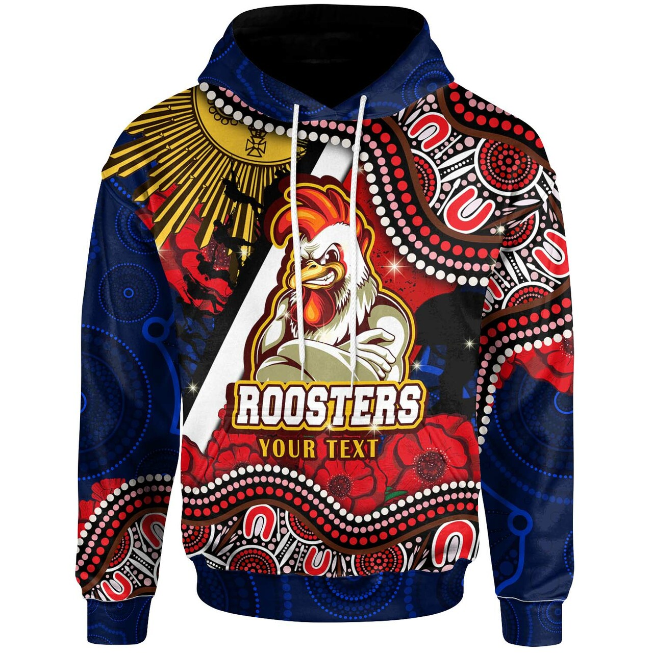 roosters-rugby-hoodie-custom-anzac-day-sydney-roosters-aboriginal-culture-hoodie-1