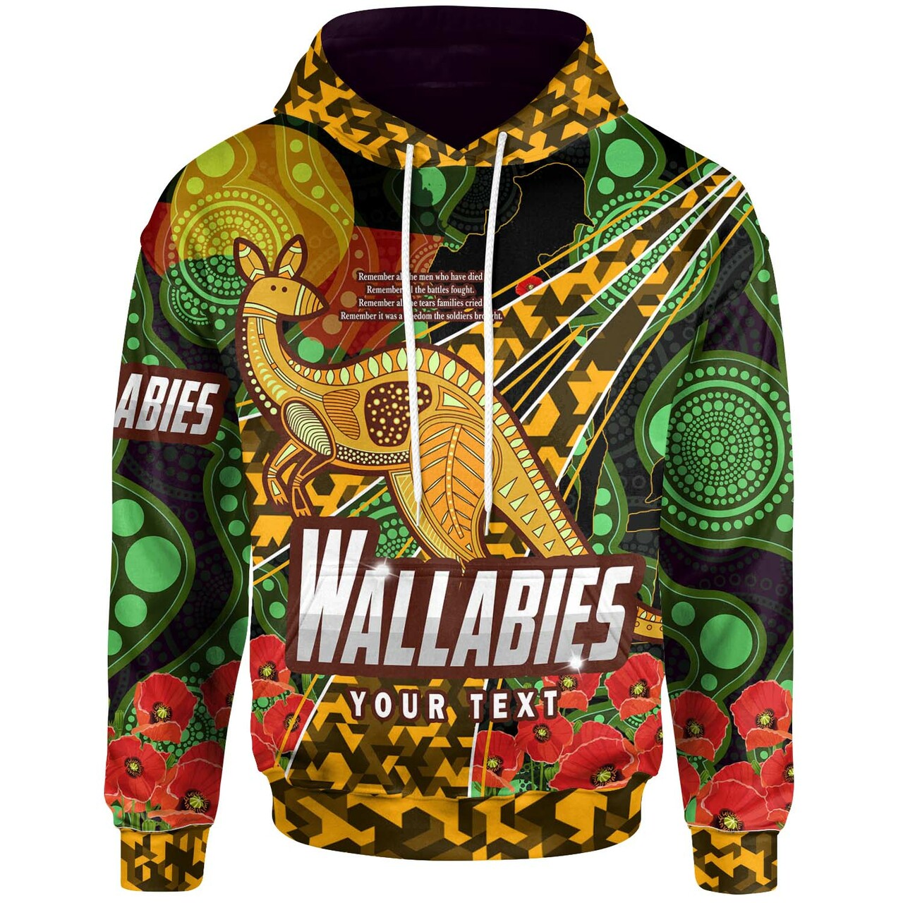 Wallabies Rugby Hoodie - Custom Anzac Wallabies Kangaroo with Aboriginal Patterns Hoodie RLT13