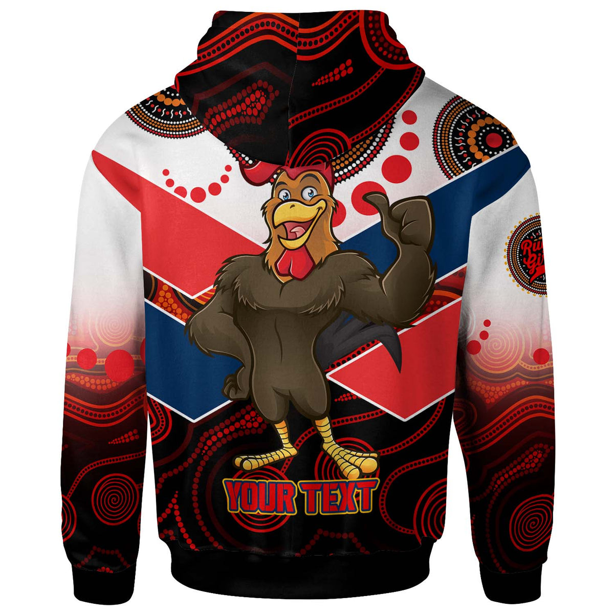 nrlw-roosters-rugby-hoodie-custom-womens-rugby-league-with-aboriginal-dot-painting-style-player-and-number-hoodie