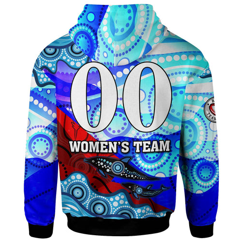 nrlw-knights-rugby-hoodie-custom-woman-knights-with-aboriginal-dot-painting-style-player-and-number-woman-hoodie