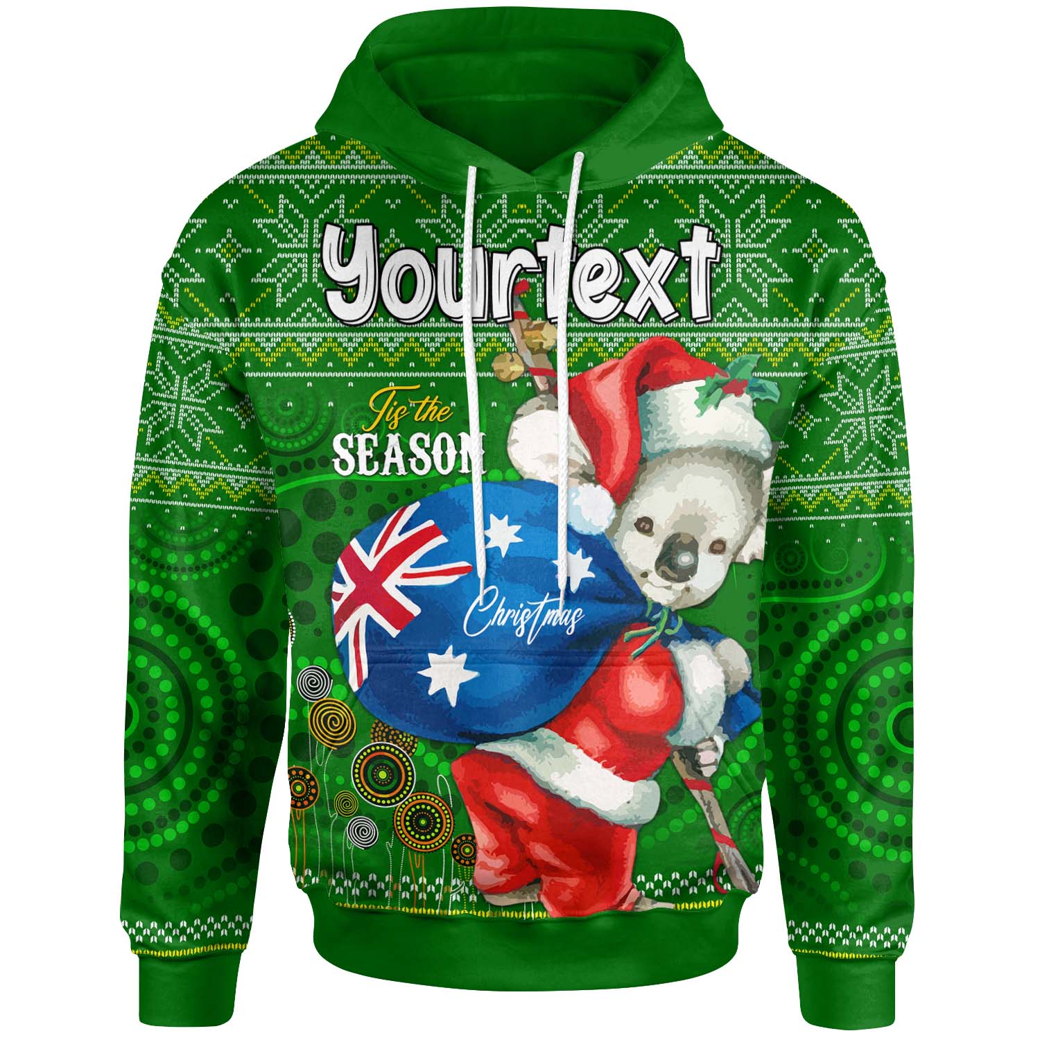 aboriginal-christmas-hoodie-custom-australia-koala-ugly-christmas-with-aboriginal-inspired-green-hoodie