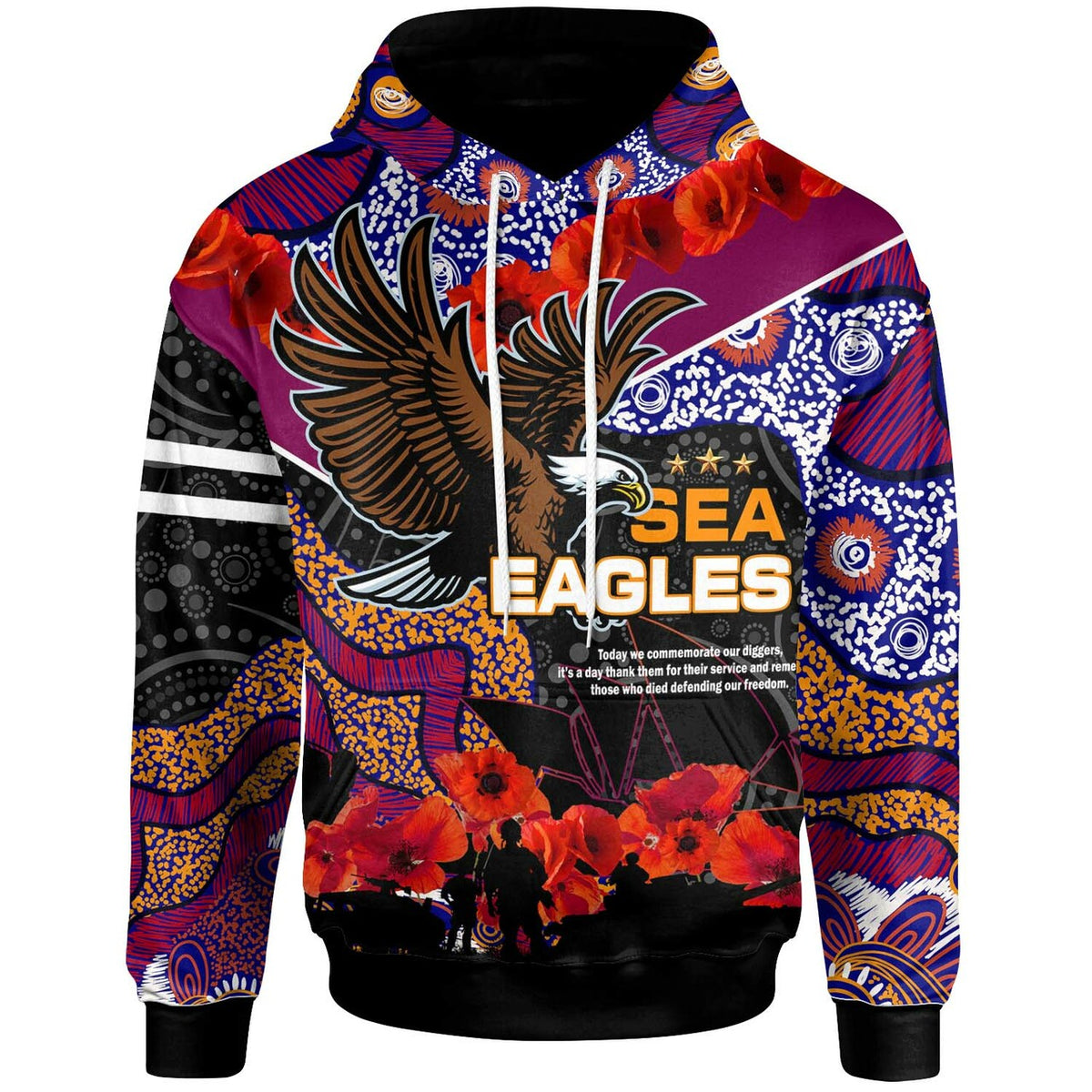 sea-eagles-rugby-hoodie-anzac-day-sea-eagles-lest-we-forget-aboriginal-patterns-hoodie
