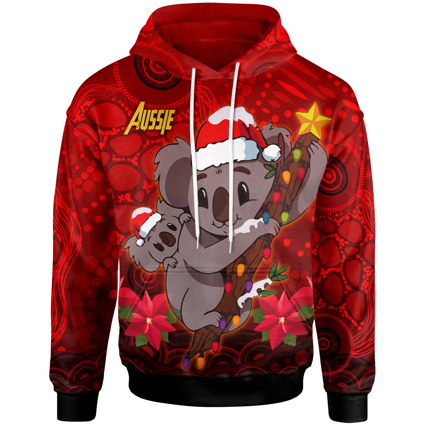 aboriginal-christmas-hoodie-custom-aussie-koala-christmas-poinsettia-with-aboriginal-inspired-hoodie