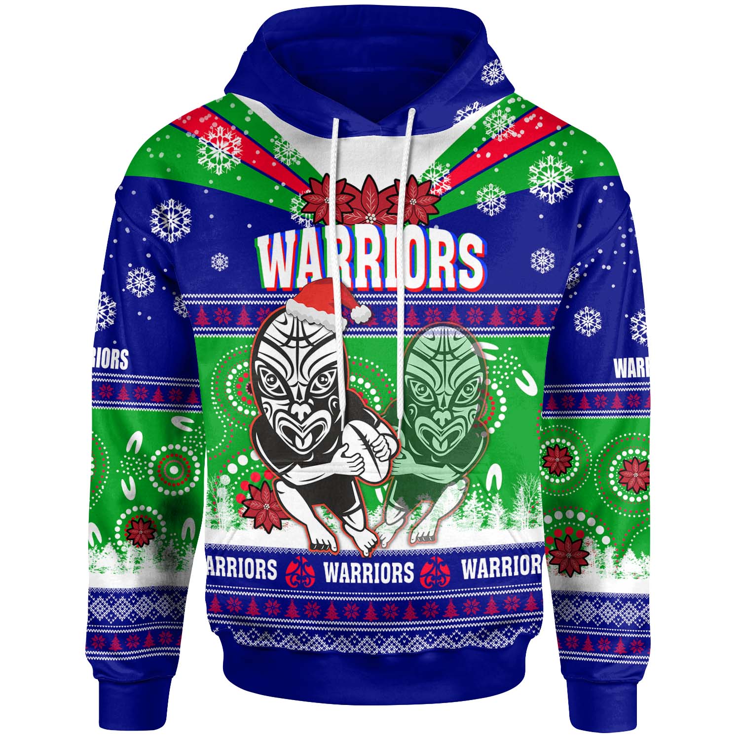 warriors-rugby-christmas-hoodie-custom-warriors-ugly-christmas-and-aboriginal-patterns-hoodie