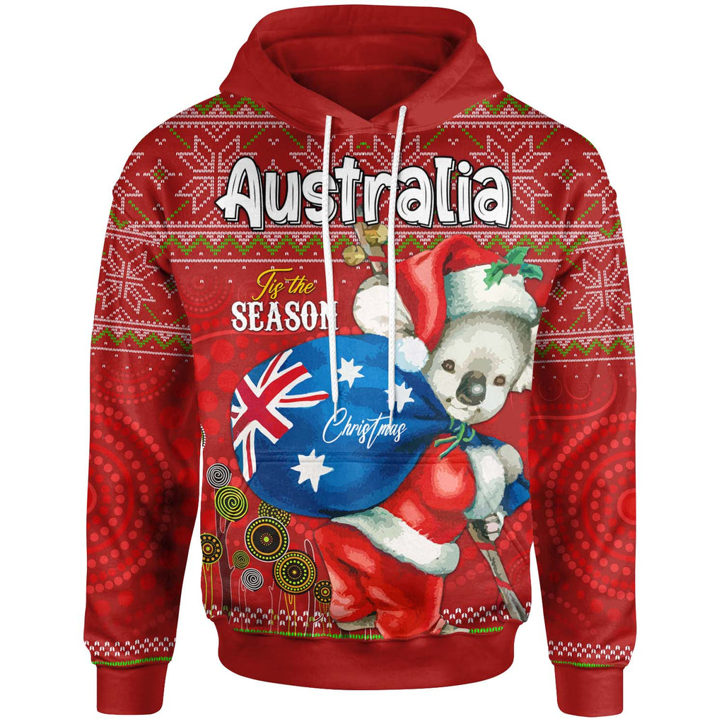 aboriginal-christmas-hoodie-custom-australia-koala-ugly-christmas-with-aboriginal-inspired-red-hoodie