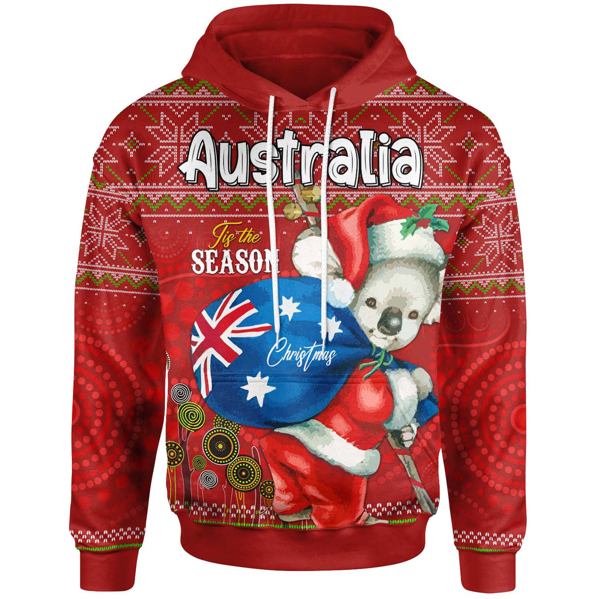 aboriginal-christmas-hoodie-custom-australia-koala-ugly-christmas-with-aboriginal-inspired-red-hoodie