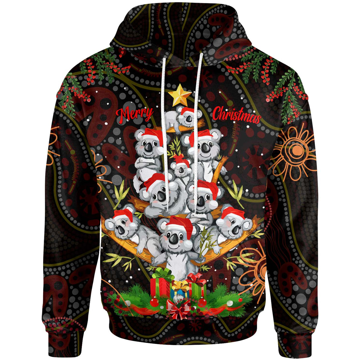aboriginal-christmas-hoodie-custom-aussie-koala-christmas-tree-with-aboriginal-inspired-hoodie