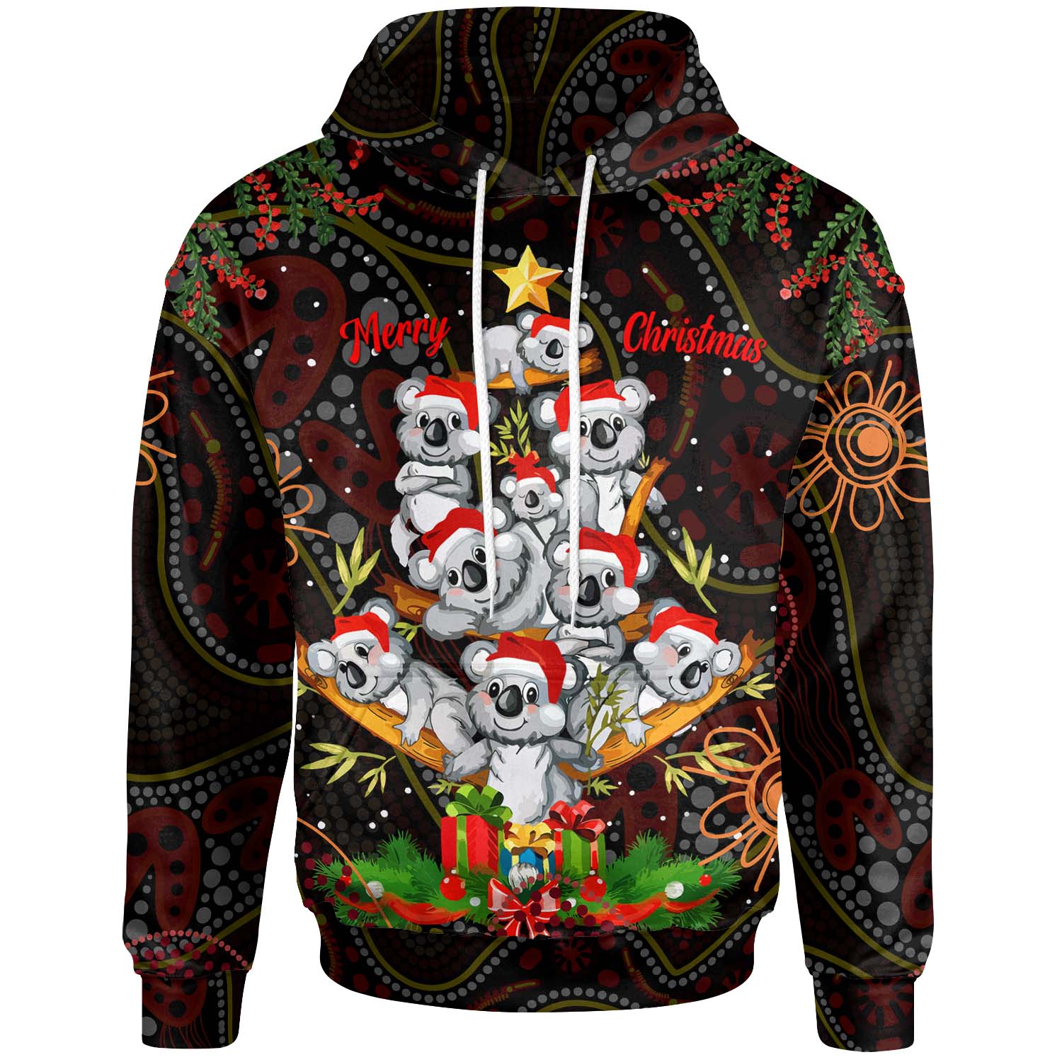 aboriginal-christmas-hoodie-custom-aussie-koala-christmas-tree-with-aboriginal-inspired-hoodie