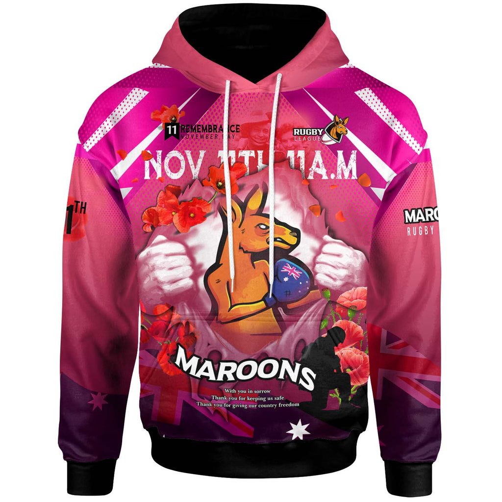 maroons-rugby-hoodie-custom-maroons-remembrance-day-lest-we-forget-poppies-hoodie
