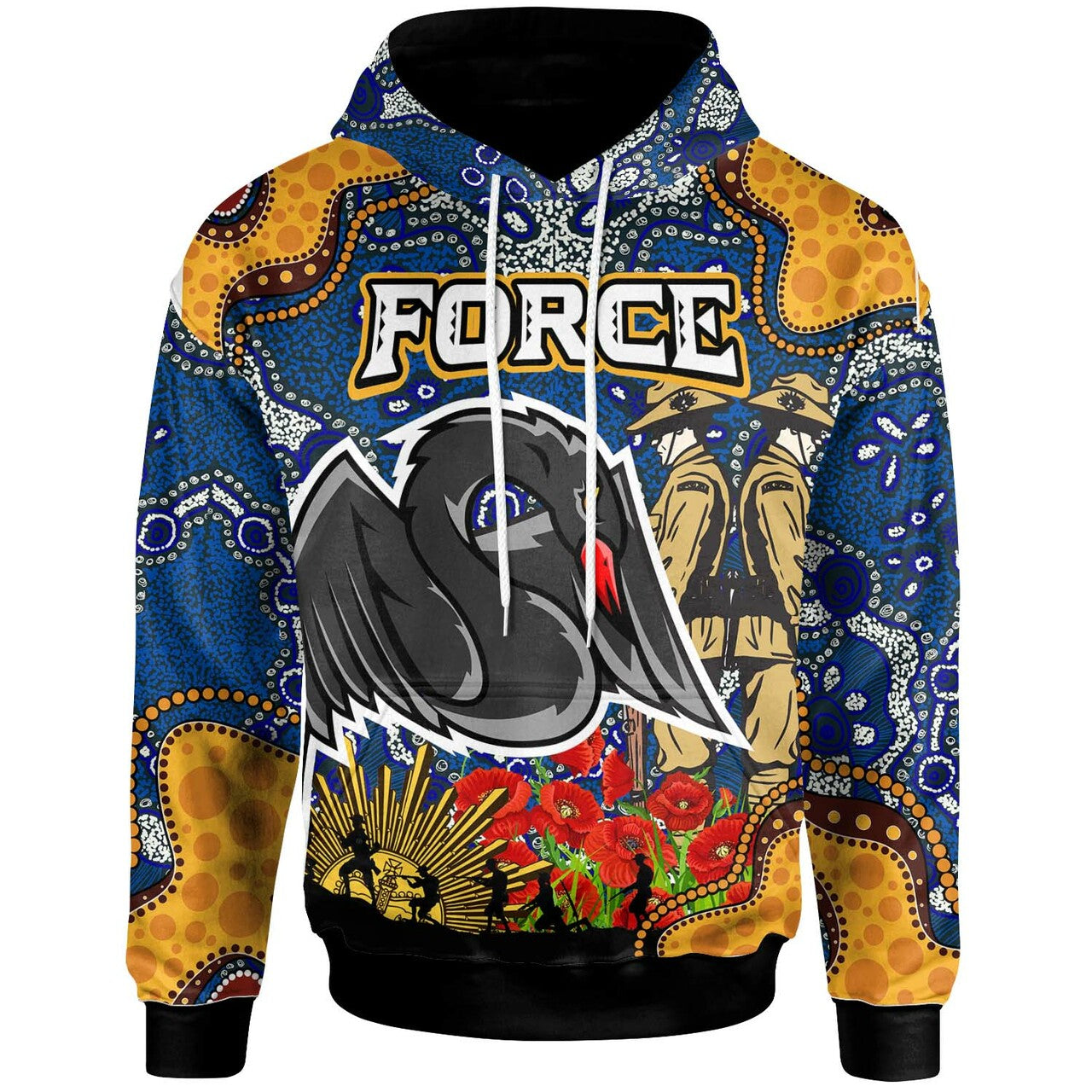 Western Force Rugby Hoodie - Anzac Day Western Force with Aboriginal Poppy Flower Hoodie LT10
