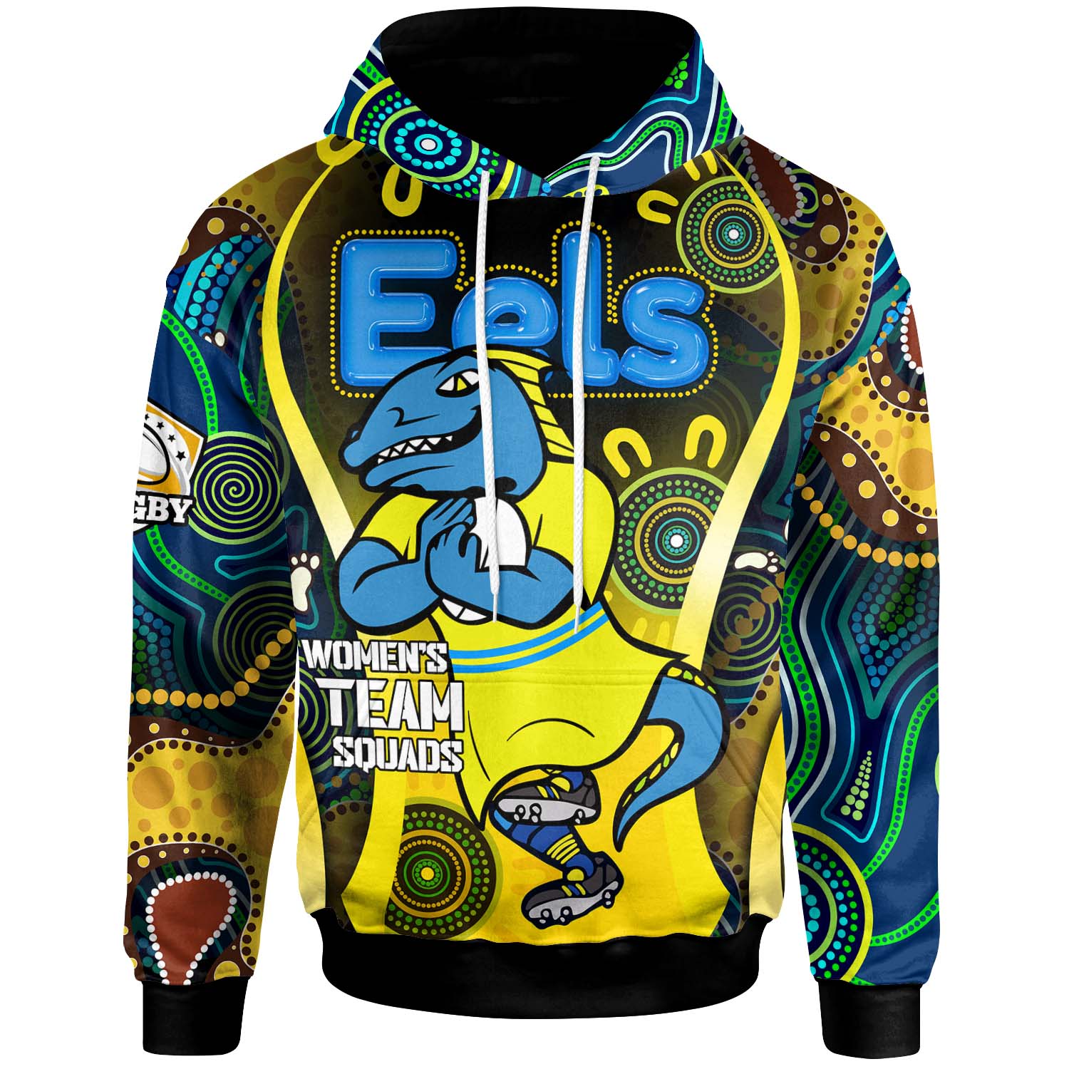 nrlw-eels-rugby-hoodie-custom-eels-womens-rugby-league-with-aboriginal-dot-painting-player-and-number-hoodie
