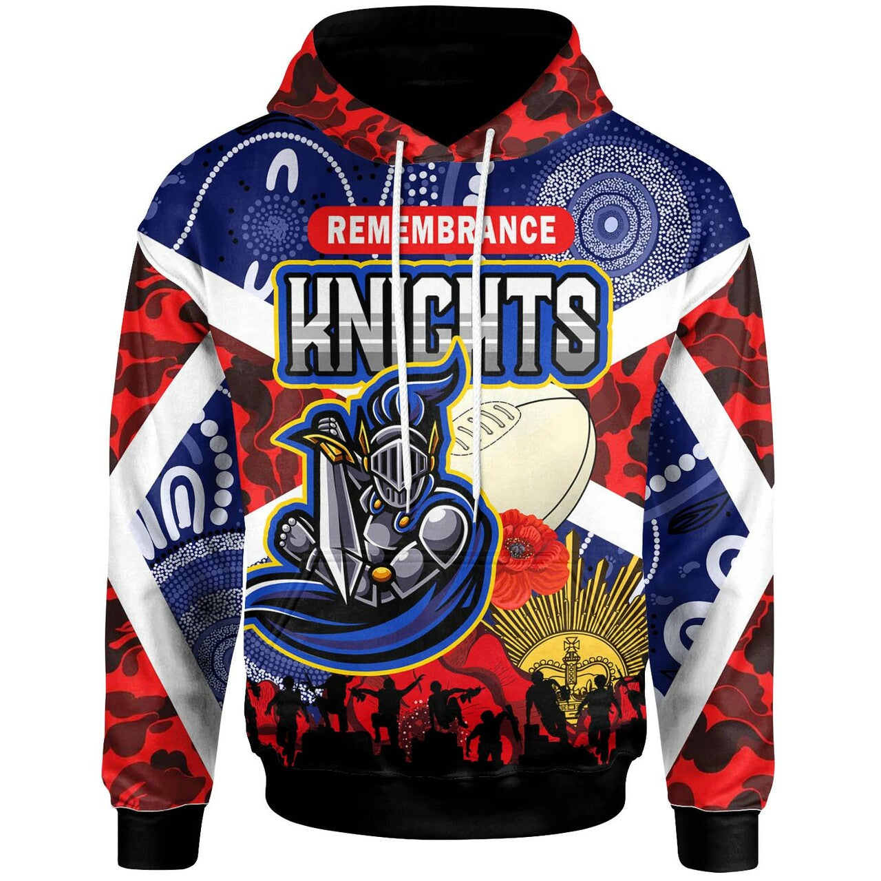 knights-rugby-hoodie-custom-anzac-day-newcastle-knights-aboriginal-patterns-hoodie