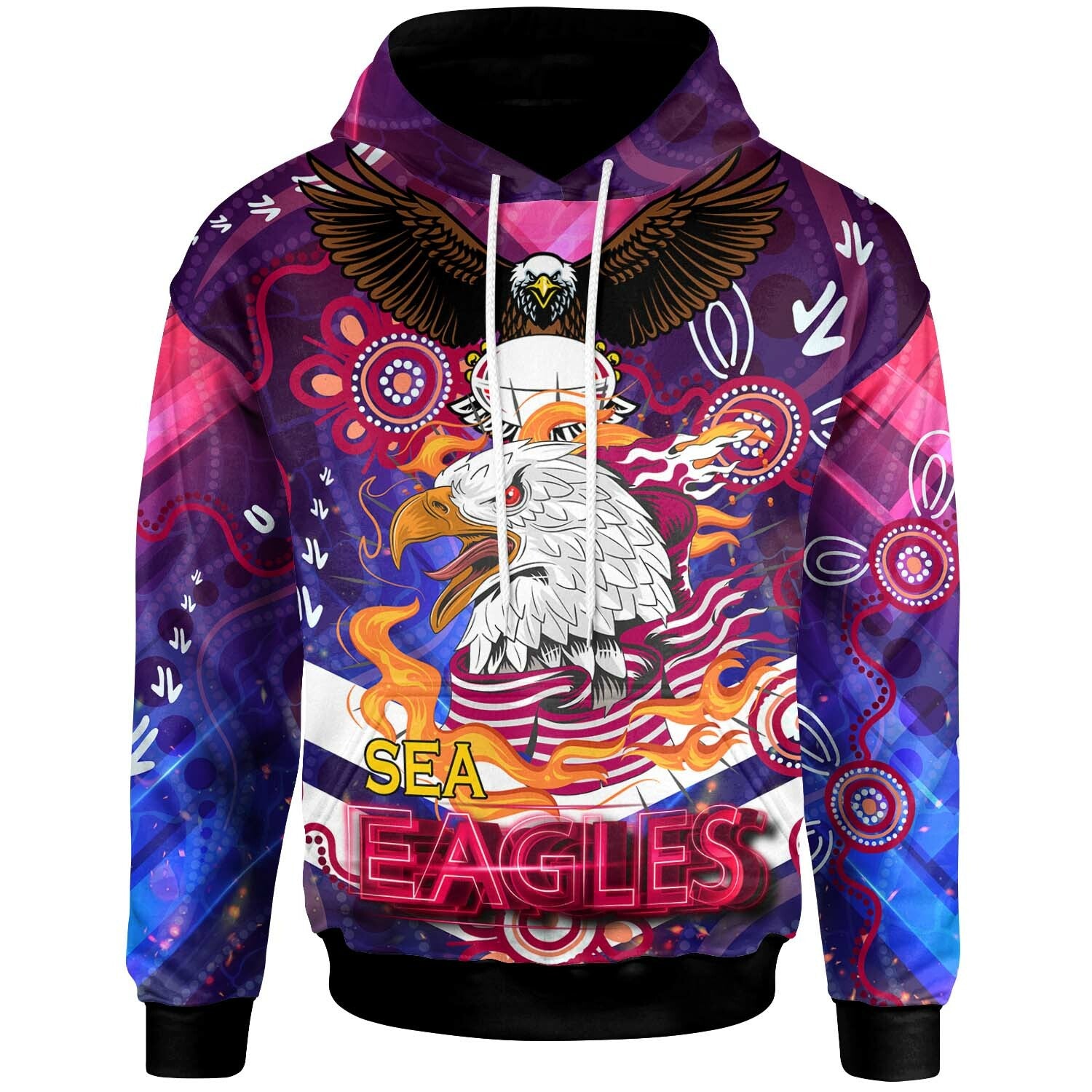 sea-eagles-rugby-hoodie-custom-sea-eagles-champions-with-aboriginal-abstract-dot-painting-player-and-number-hoodie