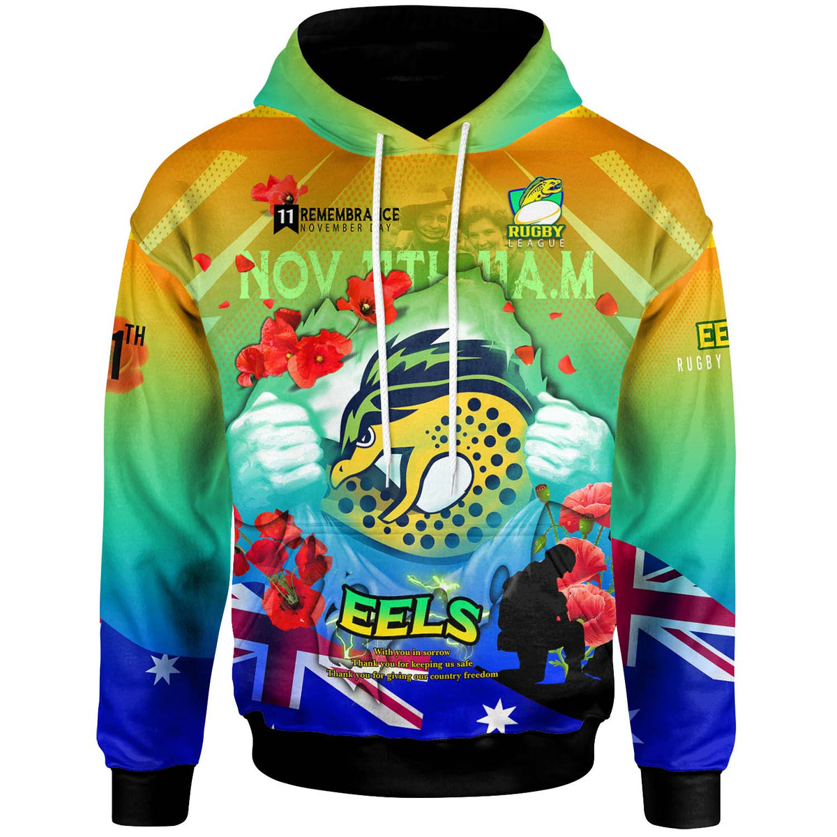 eels-rugby-hoodie-custom-eels-remembrance-day-lest-we-forget-poppies-hoodie