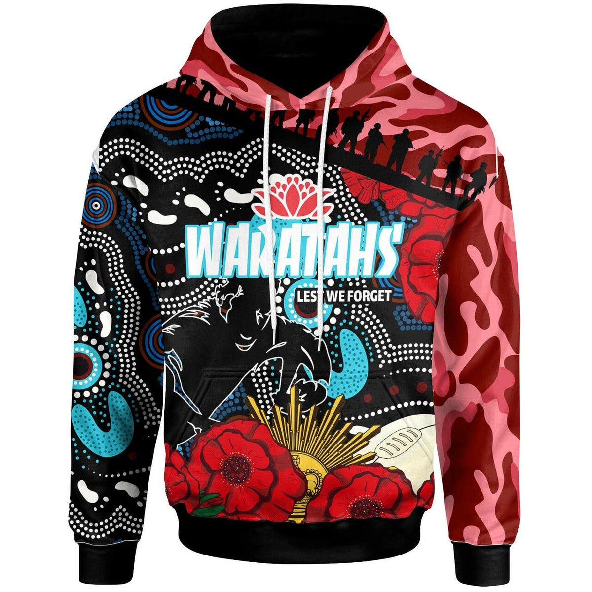 Waratahs Rugby Hoodie - Custom Anzac NSW Waratahs Aboriginal Flower Hoodie LT10