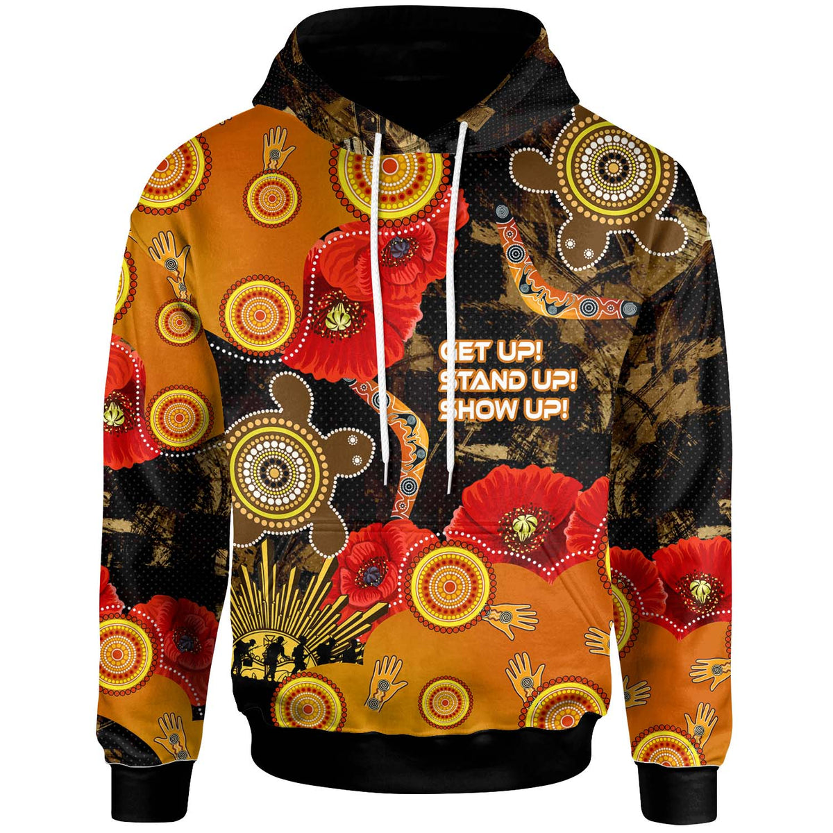 australia-anzac-day-and-naidoc-week-2023-hoodie-poppy-flower-with-aboriginal-inspired-style-and-turtle-indigenous-hoodie