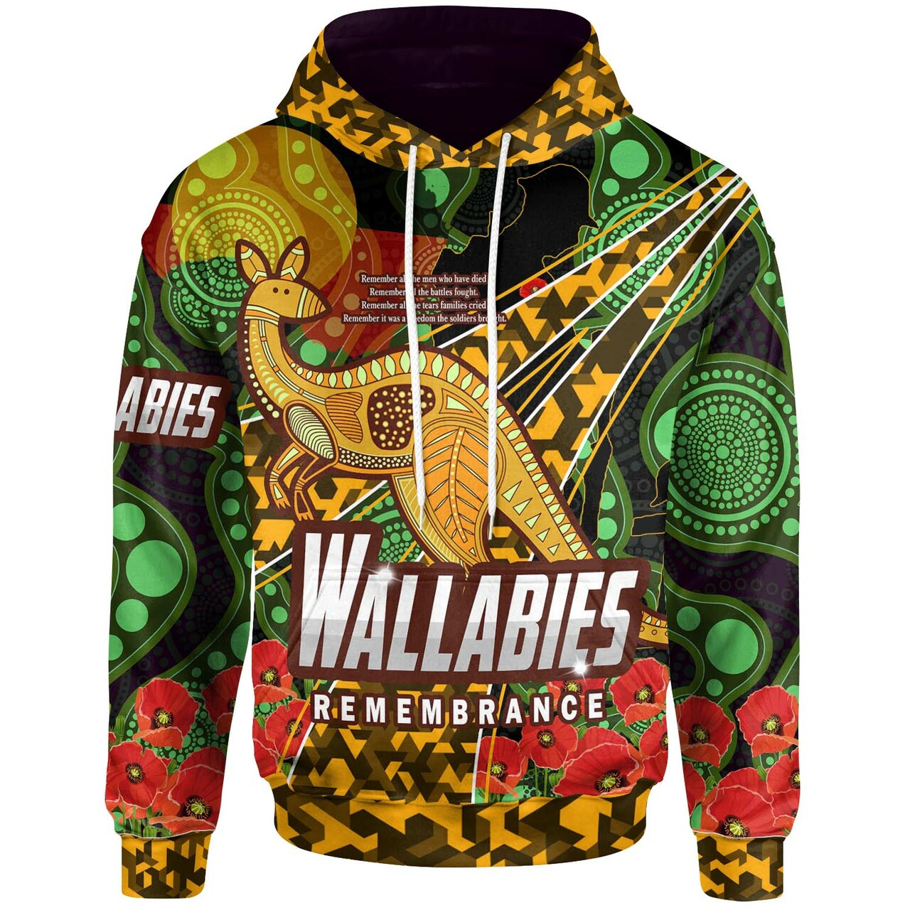 Wallabies Rugby Hoodie - Custom Anzac Wallabies Kangaroo with Aboriginal Patterns Hoodie RLT13