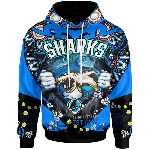 sharks-rugby-hoodie-custom-personalised-sharkies-forever-with-aboriginal-culture-league-rugby-team-hoodie