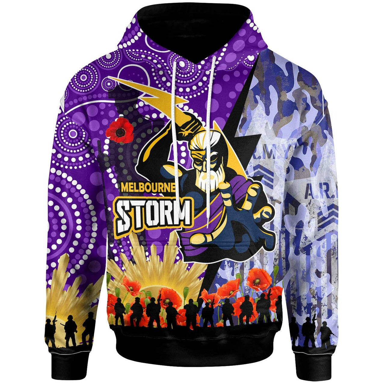 storms-rugby-hoodie-custom-anzac-remembrance-melbourne-storms-aboriginal-patterns-hoodie