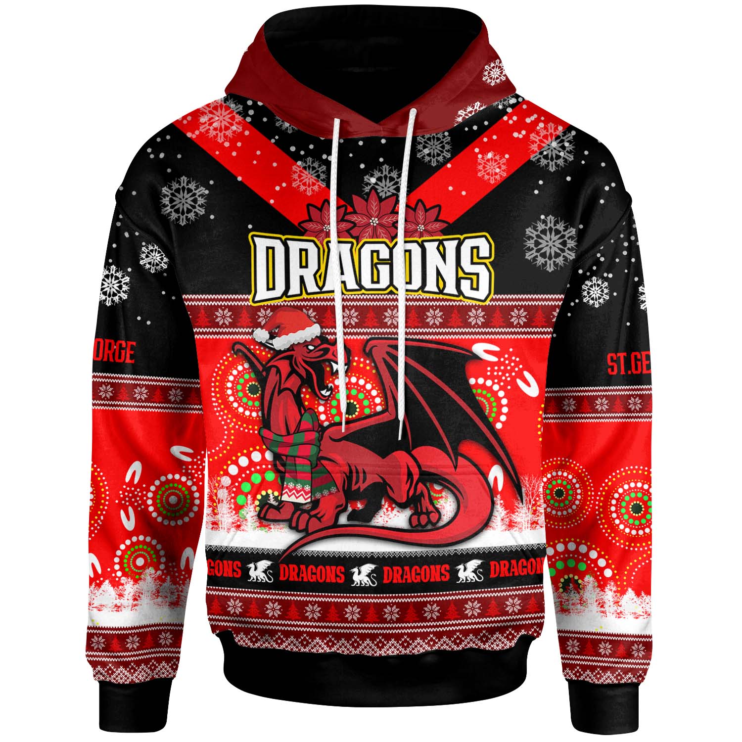 stgeorge-rugby-christmas-hoodie-custom-dragons-ugly-christmas-and-aboriginal-patterns-hoodie