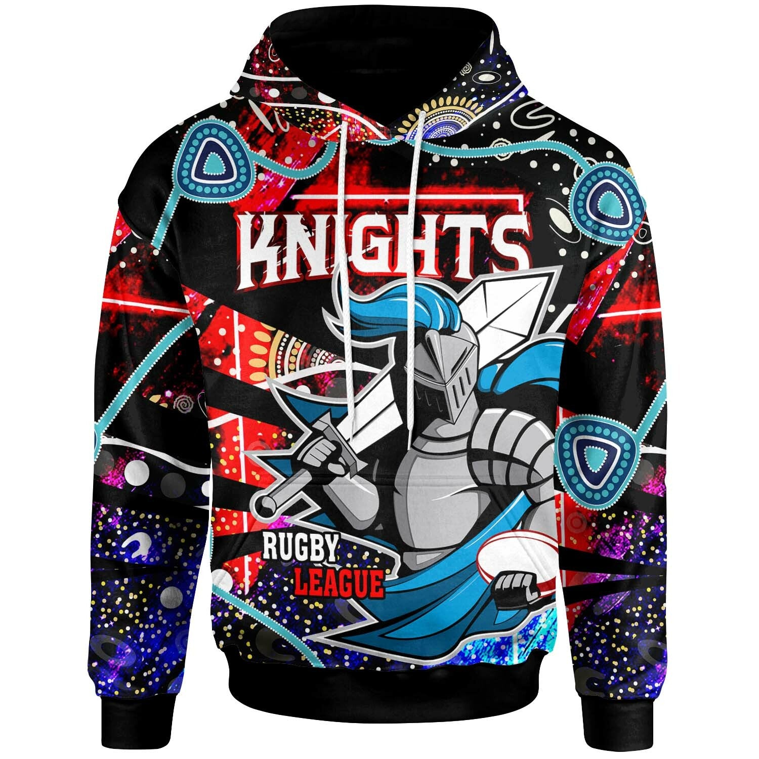 knights-rugby-hoodie-custom-knights-rugby-league-team-with-aboriginal-culture-player-and-number-hoodie