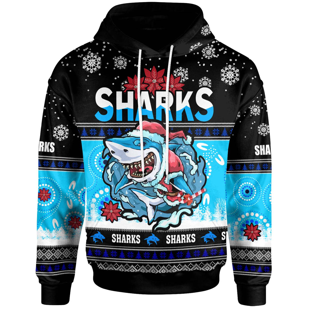 sharks-rugby-christmas-hoodie-custom-sharks-ugly-christmas-and-aboriginal-patterns-hoodie