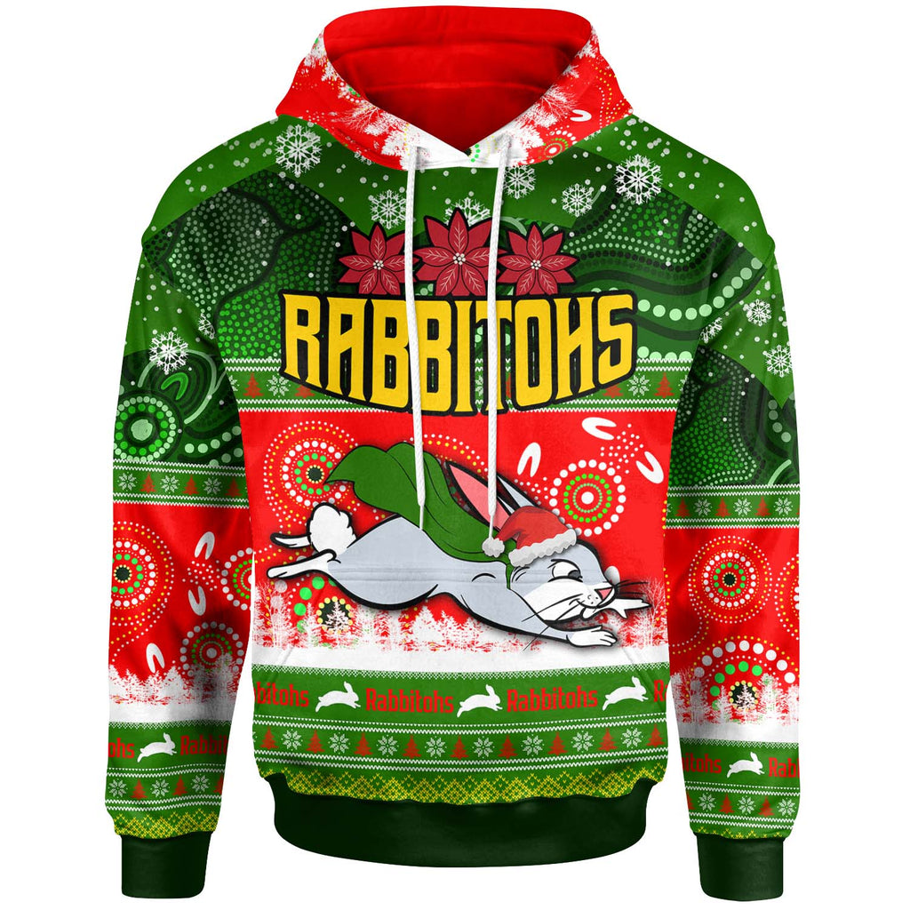 rabbitohs-rugby-christmas-hoodie-custom-rabbitohs-ugly-christmas-and-aboriginal-patterns-hoodie
