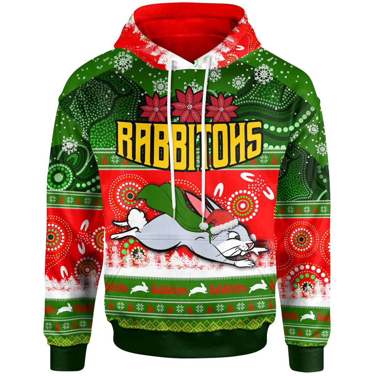 rabbitohs-rugby-christmas-hoodie-custom-rabbitohs-ugly-christmas-and-aboriginal-patterns-hoodie