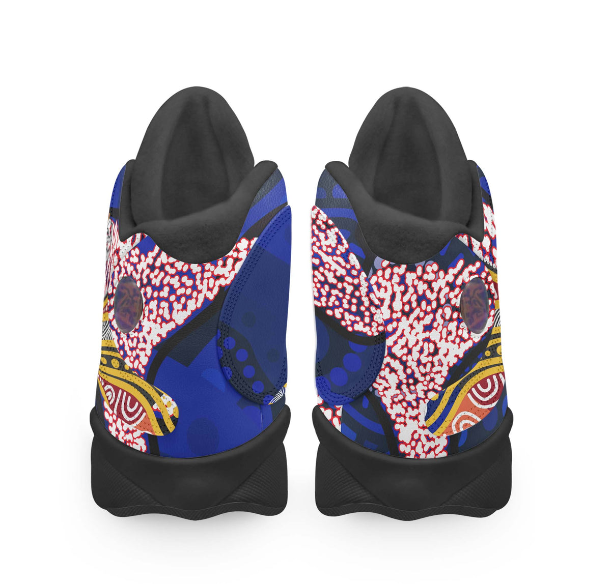 rooster-rugby-high-top-basketball-shoes-j13-angry-rooster-rugby-with-aboriginal-indigenous-dot-painting-style-sneakers
