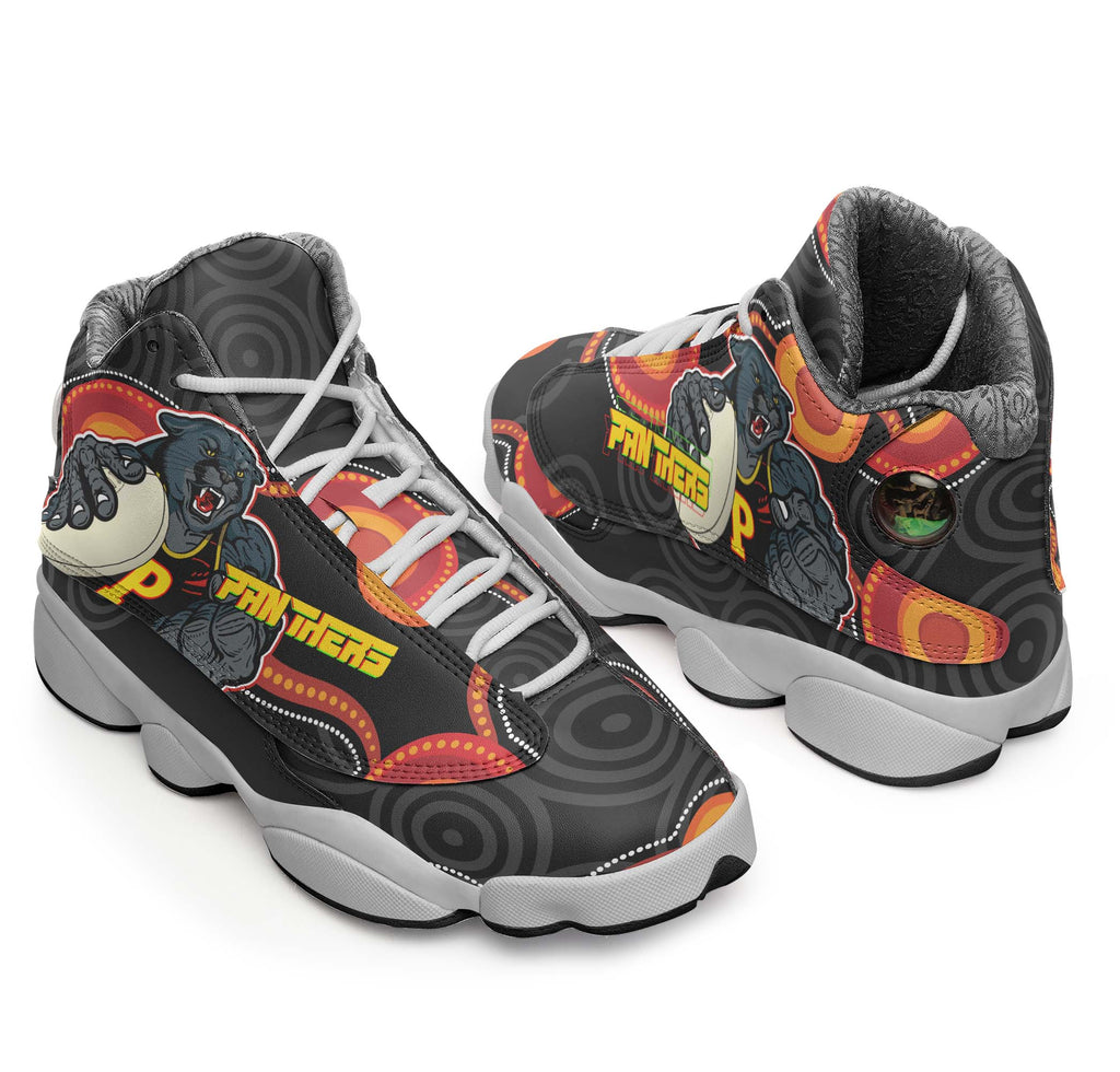 panthers-rugby-high-top-basketball-shoes-j13-panthers-aboriginal-with-rugby-ball-indigenous-style-of-dot-painting-traditional-sneakers