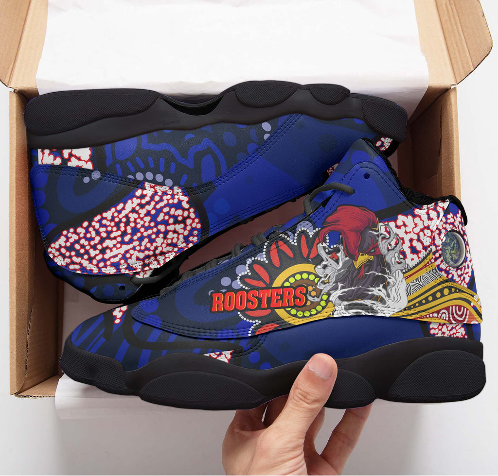 rooster-rugby-high-top-basketball-shoes-j13-angry-rooster-rugby-with-aboriginal-indigenous-dot-painting-style-sneakers