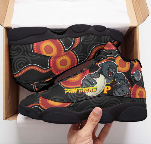 panthers-rugby-high-top-basketball-shoes-j13-panthers-aboriginal-with-rugby-ball-indigenous-style-of-dot-painting-traditional-sneakers