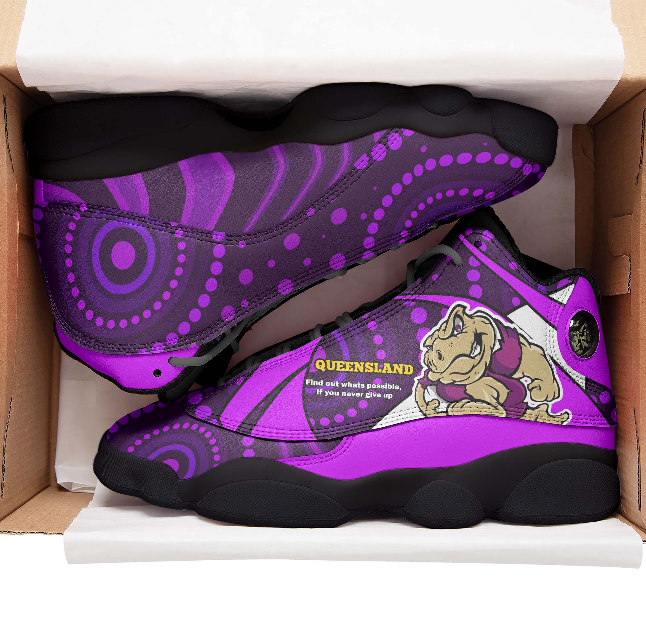queensland-rugby-league-high-top-basketball-shoes-j13-queensland-maroons-mascot-with-aboriginal-art-state-of-origin