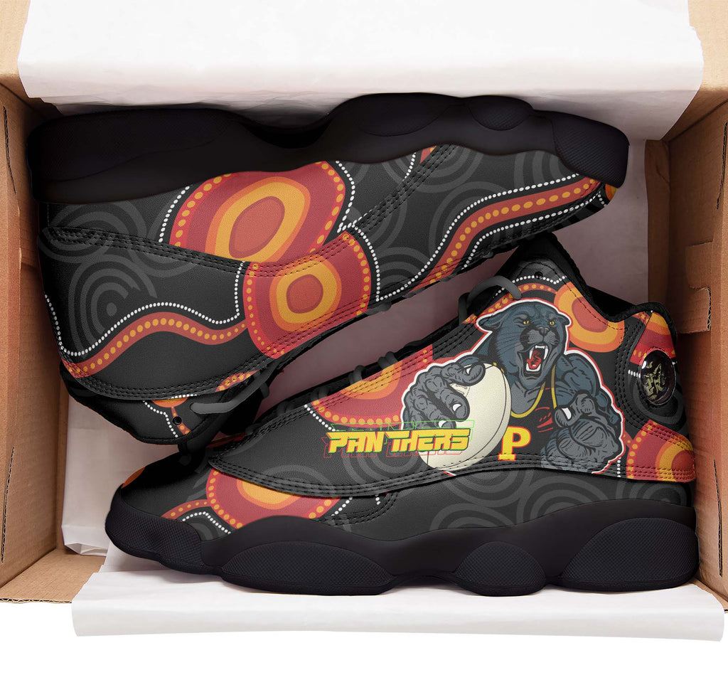 panthers-rugby-high-top-basketball-shoes-j13-panthers-aboriginal-with-rugby-ball-indigenous-style-of-dot-painting-traditional-sneakers
