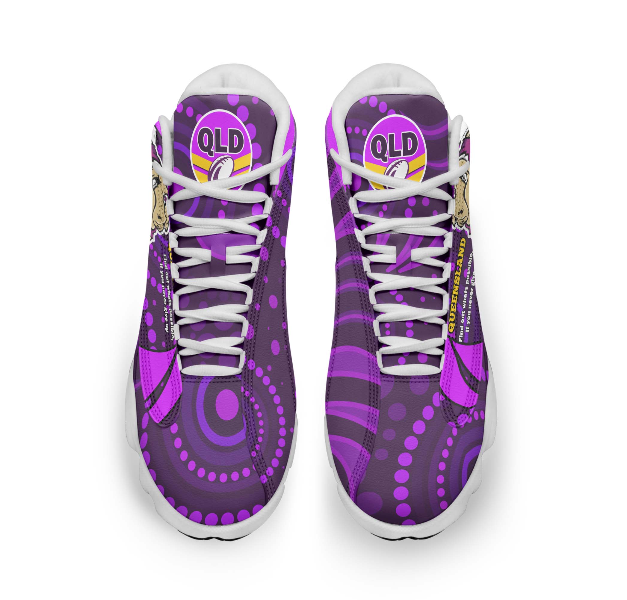 queensland-rugby-league-high-top-basketball-shoes-j13-queensland-maroons-mascot-with-aboriginal-art-state-of-origin