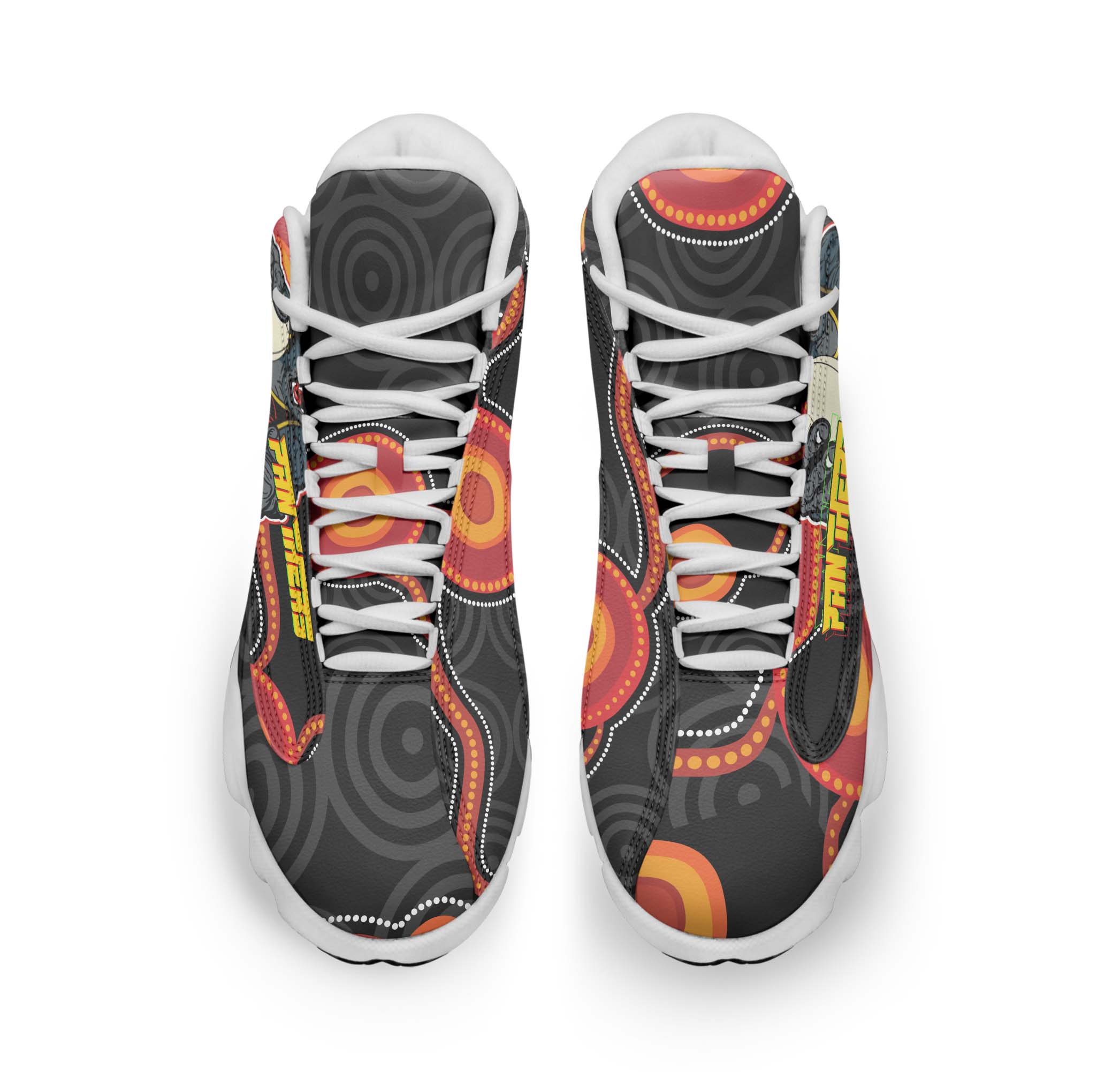panthers-rugby-high-top-basketball-shoes-j13-panthers-aboriginal-with-rugby-ball-indigenous-style-of-dot-painting-traditional-sneakers