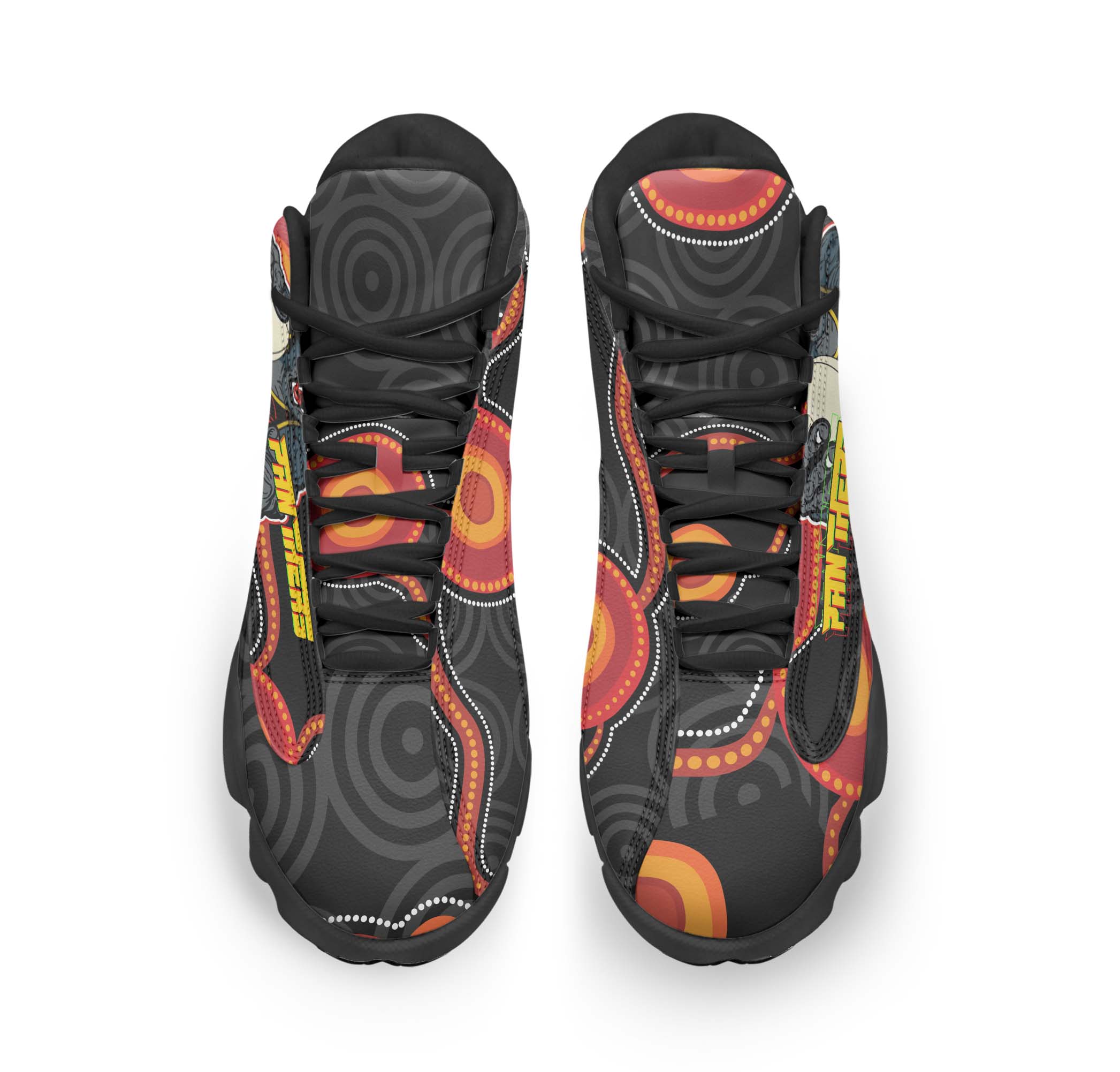 panthers-rugby-high-top-basketball-shoes-j13-panthers-aboriginal-with-rugby-ball-indigenous-style-of-dot-painting-traditional-sneakers