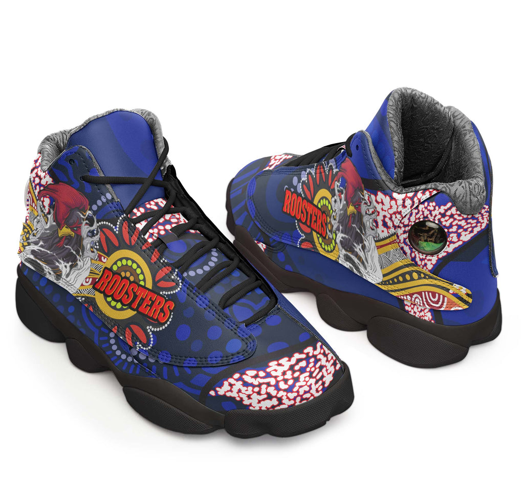 rooster-rugby-high-top-basketball-shoes-j13-angry-rooster-rugby-with-aboriginal-indigenous-dot-painting-style-sneakers