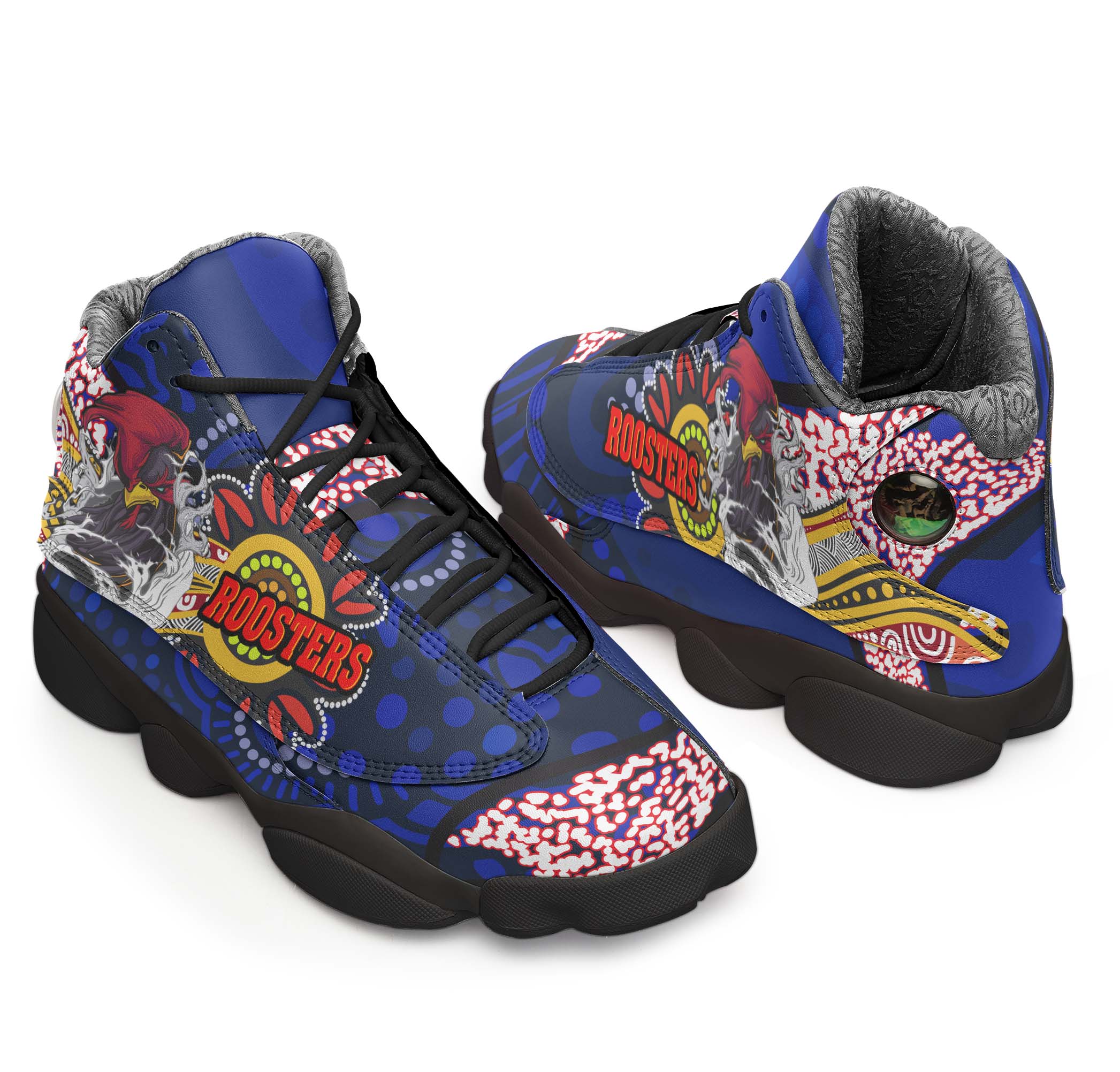 rooster-rugby-high-top-basketball-shoes-j13-angry-rooster-rugby-with-aboriginal-indigenous-dot-painting-style-sneakers