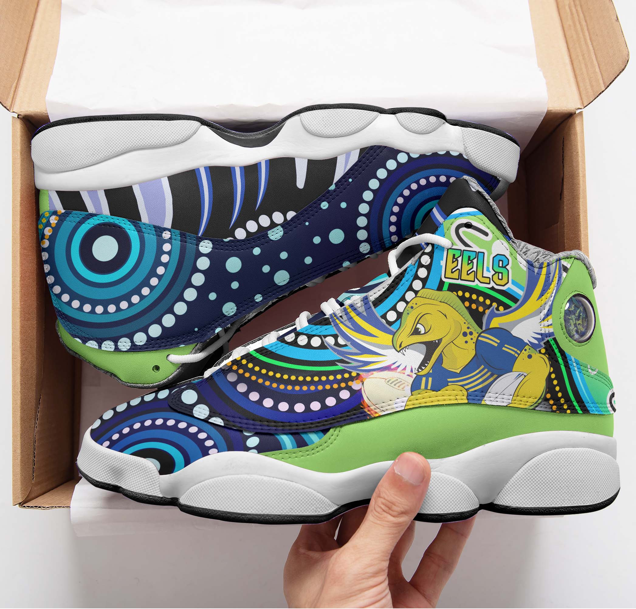 eels-rugby-high-top-basketball-shoes-j13-eels-rugby-with-aboriginal-pattern-indigenous-sneakers-j13