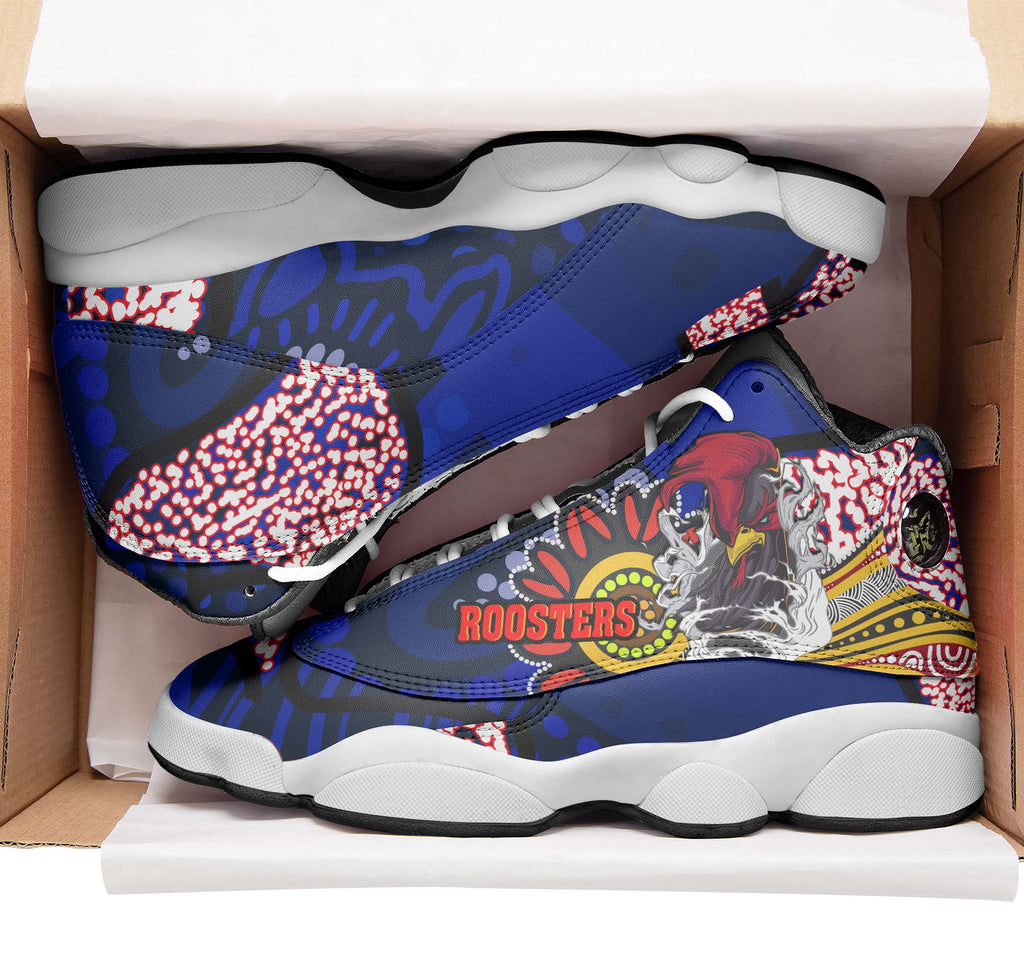 rooster-rugby-high-top-basketball-shoes-j13-angry-rooster-rugby-with-aboriginal-indigenous-dot-painting-style-sneakers